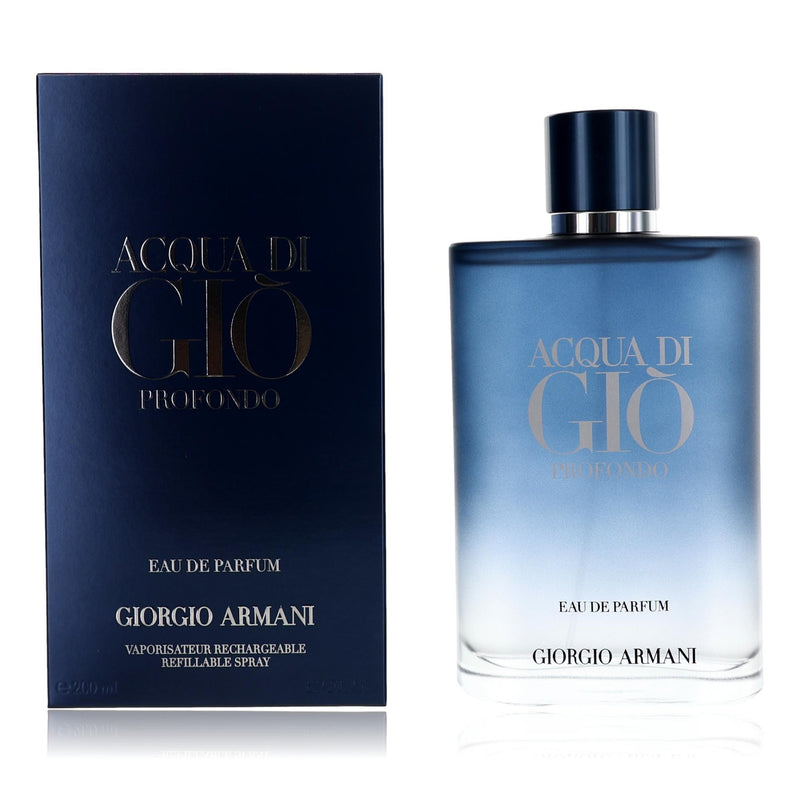 Giorgio Armani Acqua Di Gio Profondo 6.7 oz men's Eau de Parfum spray with sleek bottle and elegant design.