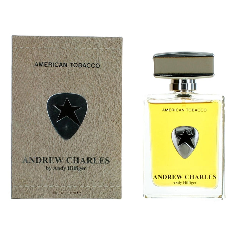 Andrew Charles American Tobacco men's 3.3oz EDT spray by Andy Hilfiger, featuring a sleek bottle design.