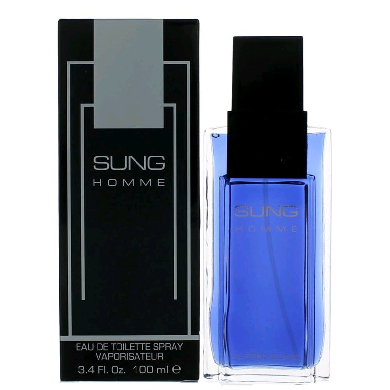 Alfred Sung by Alfred Sung men's 3.4 oz EDT spray bottle with sleek packaging and fragrance label on the front.