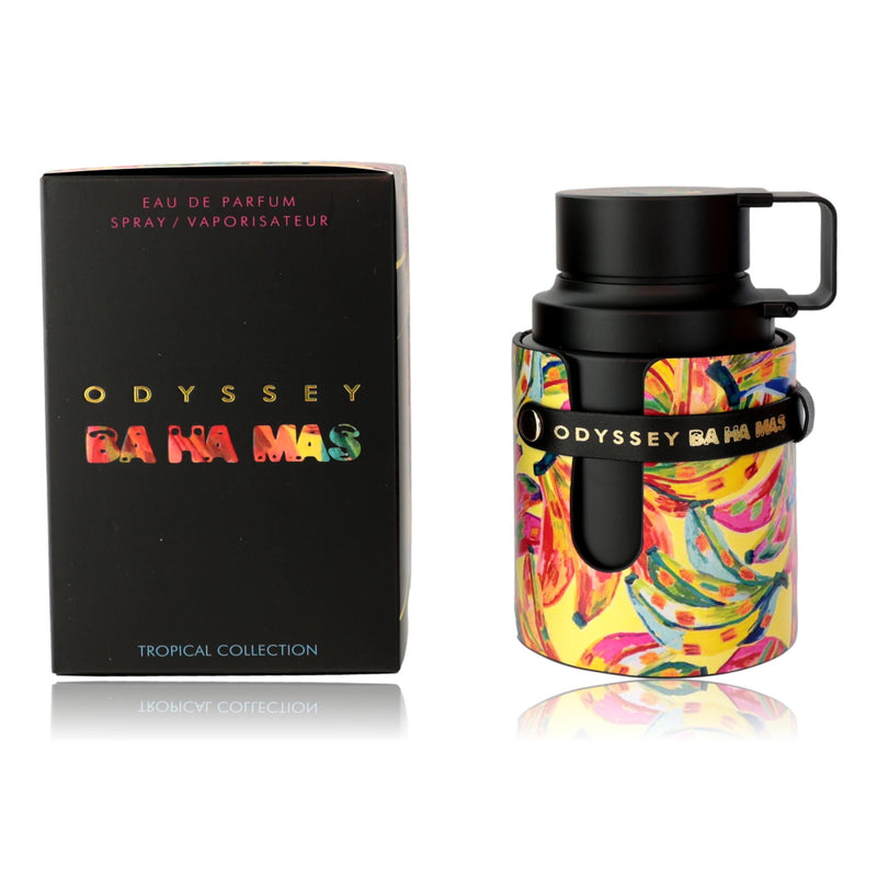 Armaf Odyssey Ba Ha Mas 3.4 oz men's EDP spray bottle, sleek design, showcasing the fragrance container.