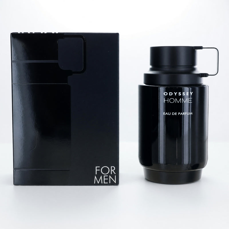 Armaf Odyssey Homme 6.8 oz men's Eau de Parfum spray bottle with sleek design and branding.