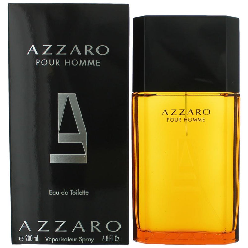 Azzaro by Azzaro men's 6.8 oz EDT spray bottle with sleek packaging and silver cap, displayed on a neutral background.