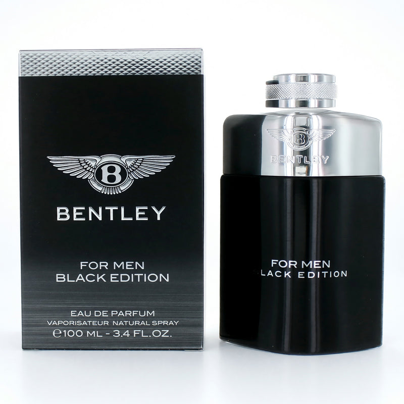 Bentley Black Edition men's 3.4 oz EDP spray bottle with sleek black packaging and silver accents.
