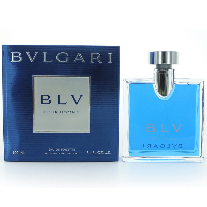 Bvlgari BLV Pour Homme 3.4 oz men's EDT spray bottle with sleek design and silver cap.