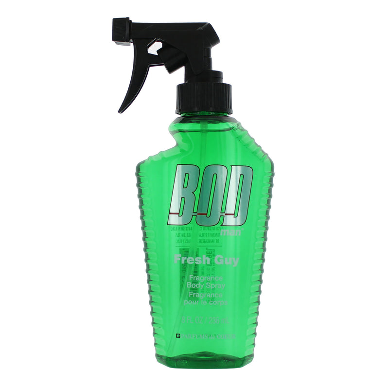 Bod Man Fresh Guy men's fragrance body spray by Parfums De Coeur, 8oz bottle with sleek design and spray nozzle.