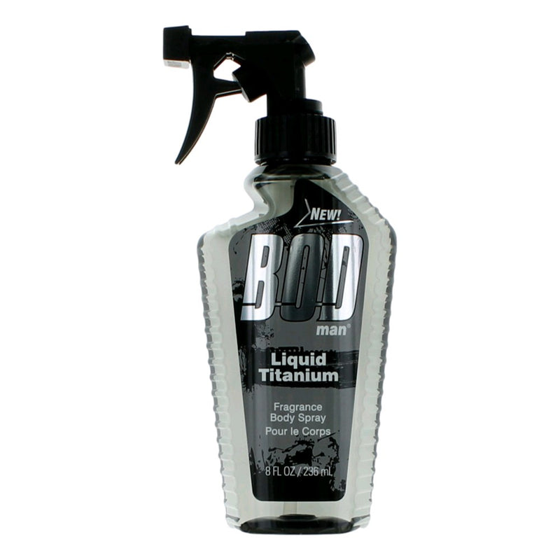 Bod Man Liquid Titanium men's fragrance body spray by Parfums De Coeur, 8oz bottle with sleek silver design