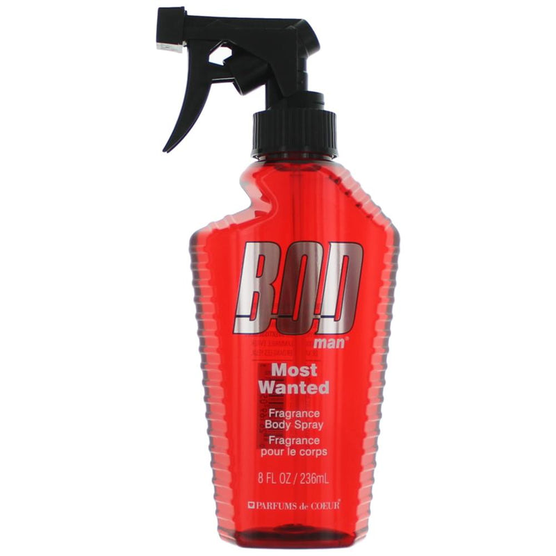 Bod Man Most Wanted men's fragrance body spray by Parfums De Coeur in a sleek 8oz spray bottle.