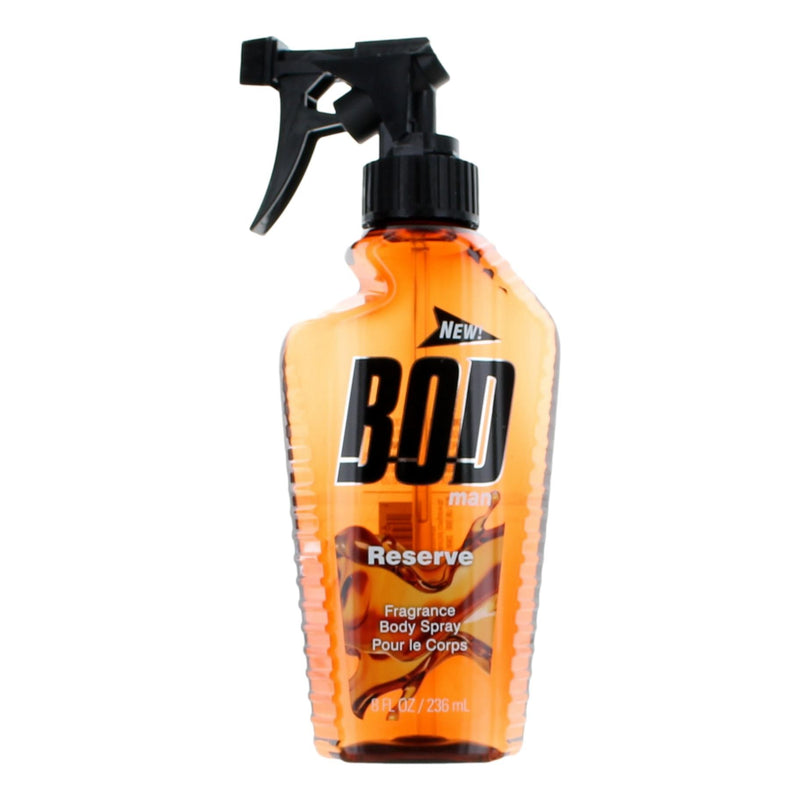 Bod Man Reserve men's fragrance body spray by Parfums De Coeur, 8 oz bottle with sleek packaging.