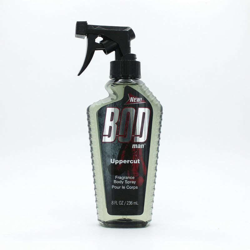 Bod Man Uppercut men's fragrance body spray by Parfums De Coeur, 8 oz bottle with sporty design and masculine scent.