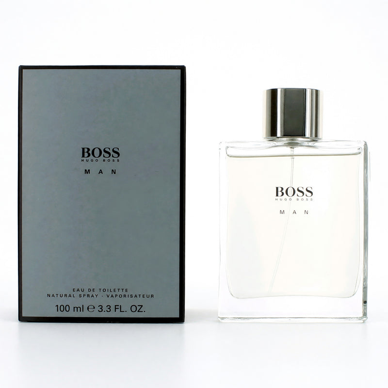 Hugo Boss Boss Man 3.3 oz men's EDT spray bottle, sleek design and branding visible in the image.