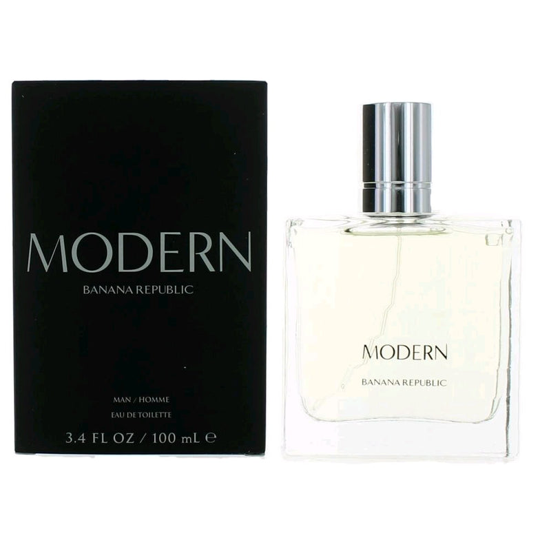Modern by Banana Republic men's 3.4 oz EDT spray bottle, sleek packaging, designed for contemporary style and fragrance.