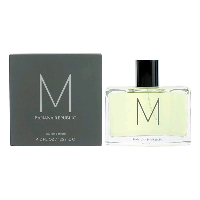 Banana Republic M by Banana Republic men's 4.2 oz EDP spray bottle, sleek packaging for signature fragrance.