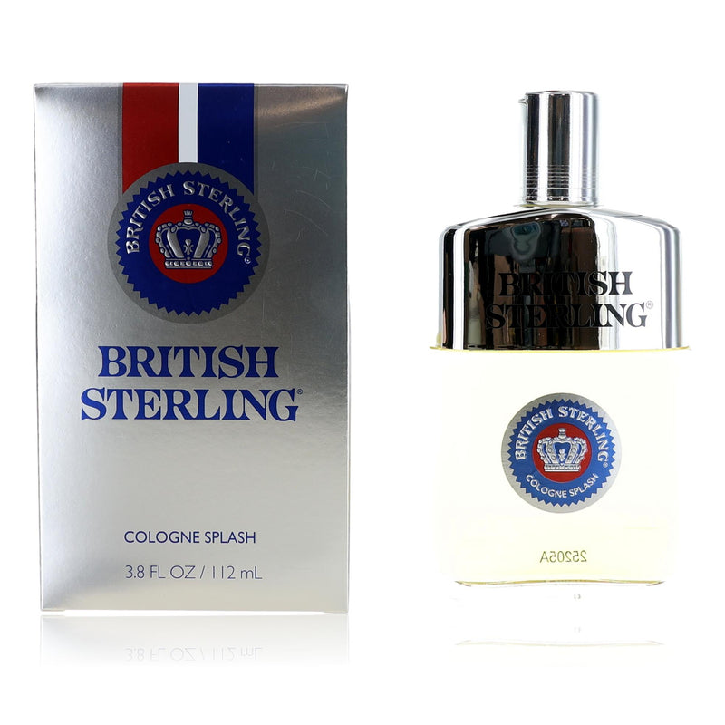 British Sterling by Dana men's 3.8 oz cologne splash bottle, classic fragrance with a sleek glass design.