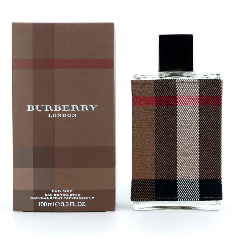 Burberry London men's 3.3 oz EDT spray bottle with classic packaging and branding, ready for use.