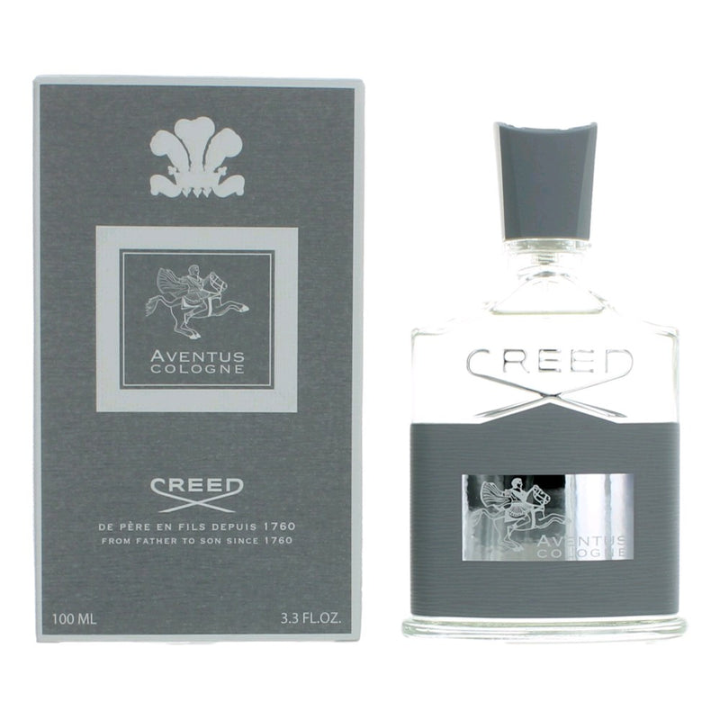 Creed Aventus cologne spray for men, 3.3 oz Millesime EDP bottle with sleek design and dark label.