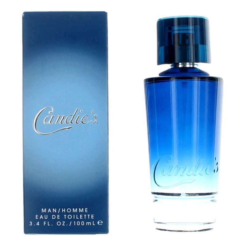 Candie's men’s 3.4 oz EDT spray bottle, featuring a sleek design and branding for a fresh, masculine fragrance.