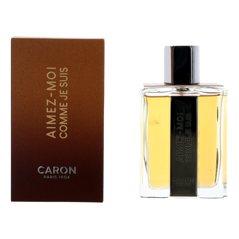 Caron Aimez-Moi Comme Je Suis 4.2 oz men's EDT spray bottle with elegant packaging and brand logo.