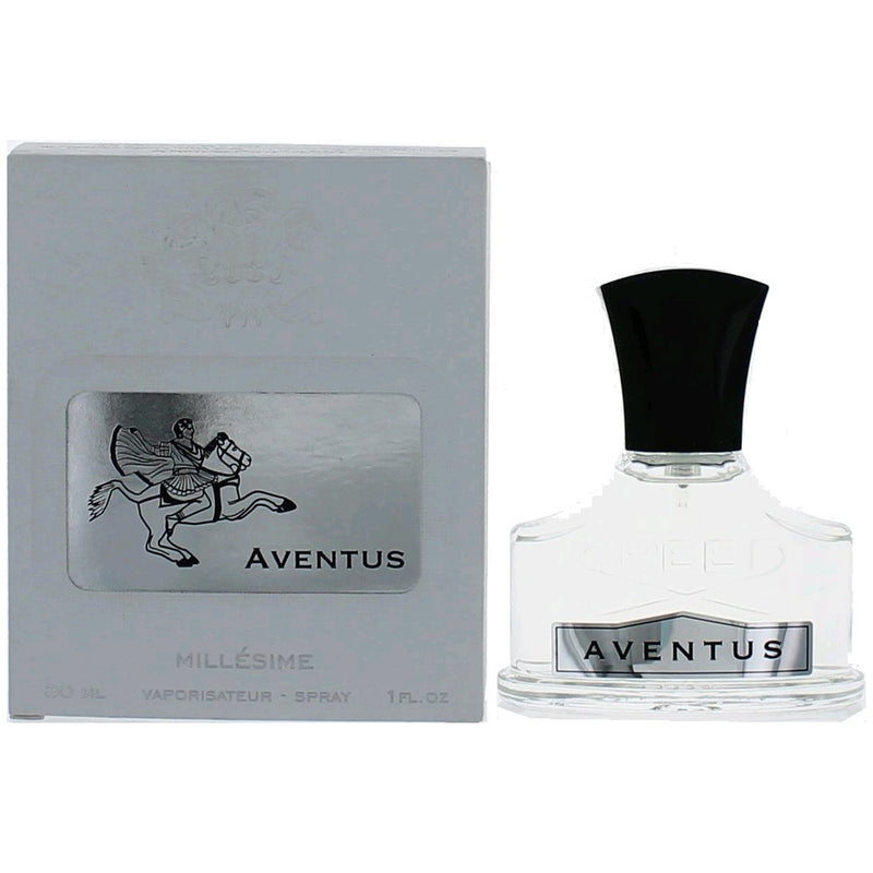 A 1 oz Creed Aventus Millesime EDP spray for men, showing the elegant glass bottle with the Creed branding.