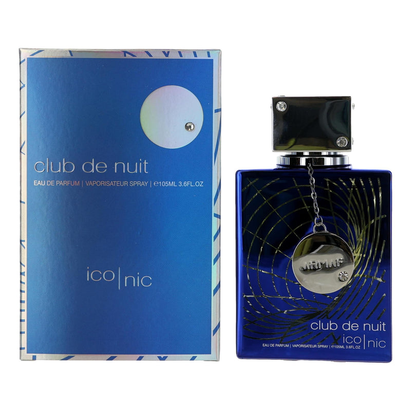 Armaf Club de Nuit Iconic men's 3.6 oz EDP spray bottle, sleek design, shown against a neutral background.