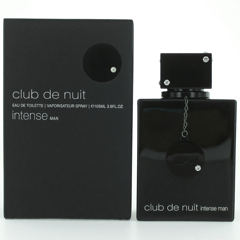 Armaf Club De Nuit Intense 3.6 oz men's Eau de Toilette spray bottle with a sleek black and silver design.