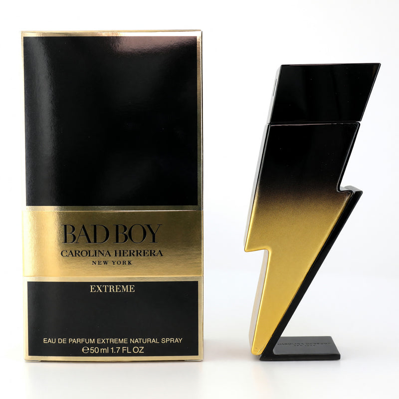Carolina Herrera Bad Boy Extreme 1.7 oz men's EDP spray bottle with sleek black packaging and silver accents.