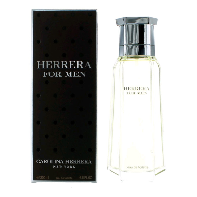 Carolina Herrera Herrera men's 6.7 oz EDT spray bottle, sleek design, with the fragrance label visible.