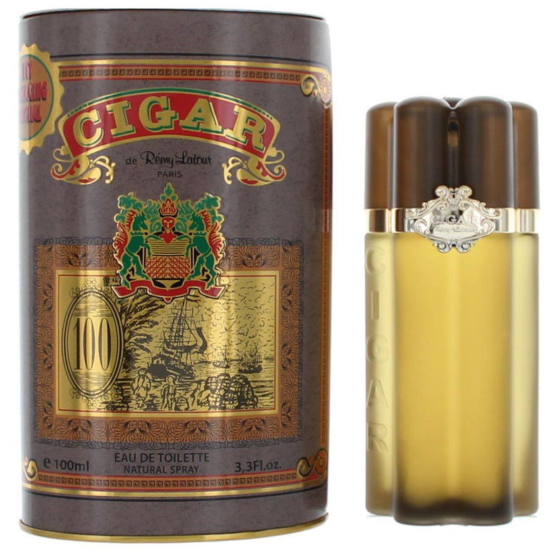 Remy Latour men's Cigar 3.3 oz EDT spray bottle, featuring a sleek design and label with cigar imagery.