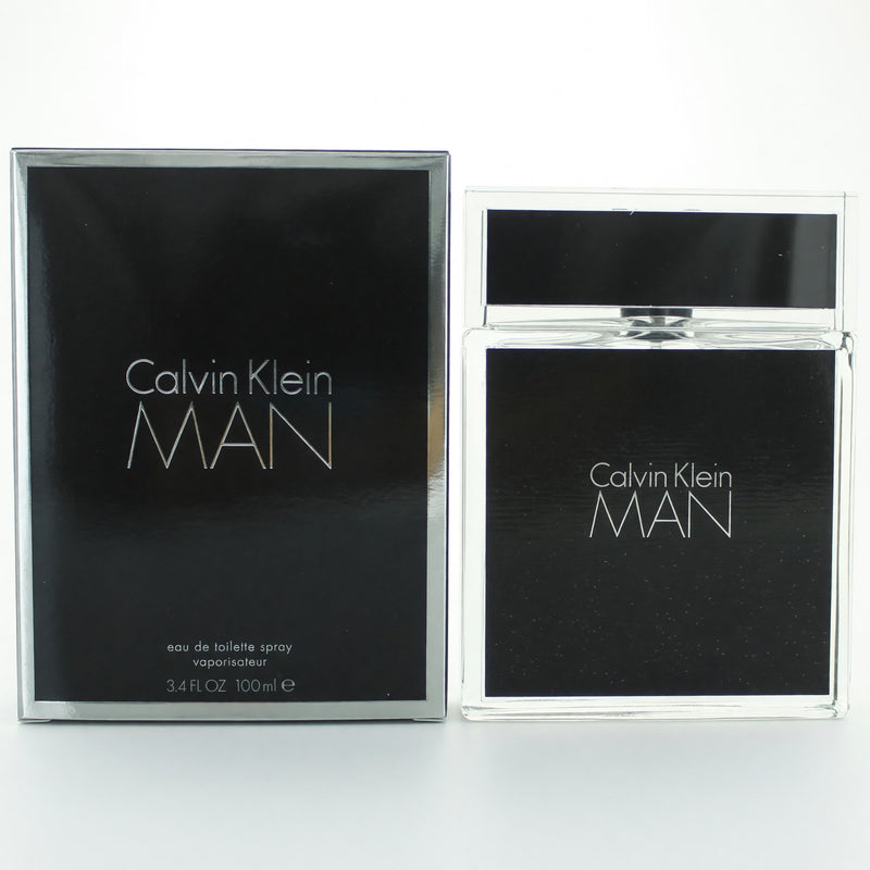 Calvin Klein Man 3.4 oz EDT spray for men, featuring a sleek bottle design with a modern, masculine look.