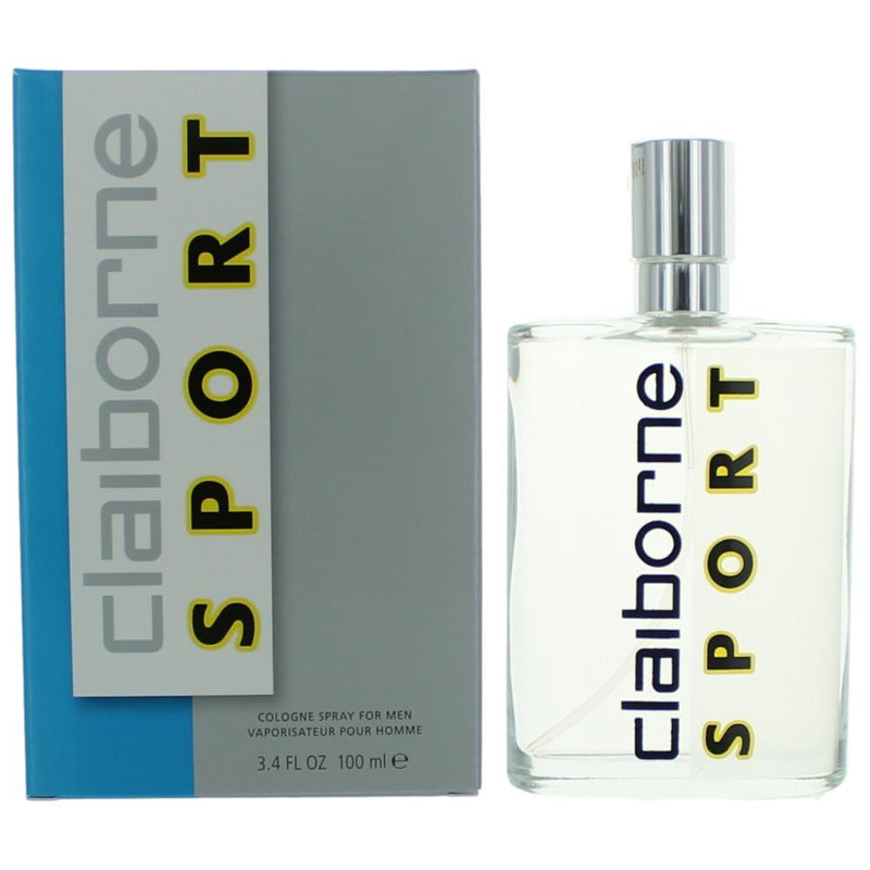 Liz Claiborne Claiborne Sport men's 3.4 oz cologne spray bottle with sleek design and branding visible.