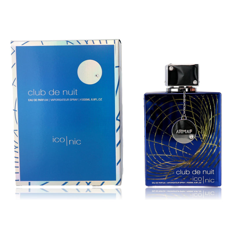 Armaf Club de Nuit Iconic men's 6.8 oz EDP spray bottle, sleek design, ready for use.