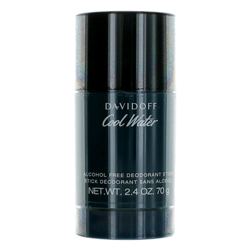 Davidoff Cool Water alcohol-free deodorant stick for men, 2.4 oz, with a sleek blue container and masculine scent.