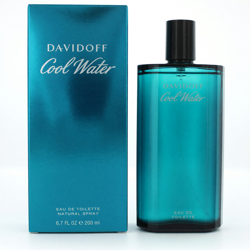 Davidoff Cool Water men's 6.7 oz EDT spray bottle showing the product and packaging details.