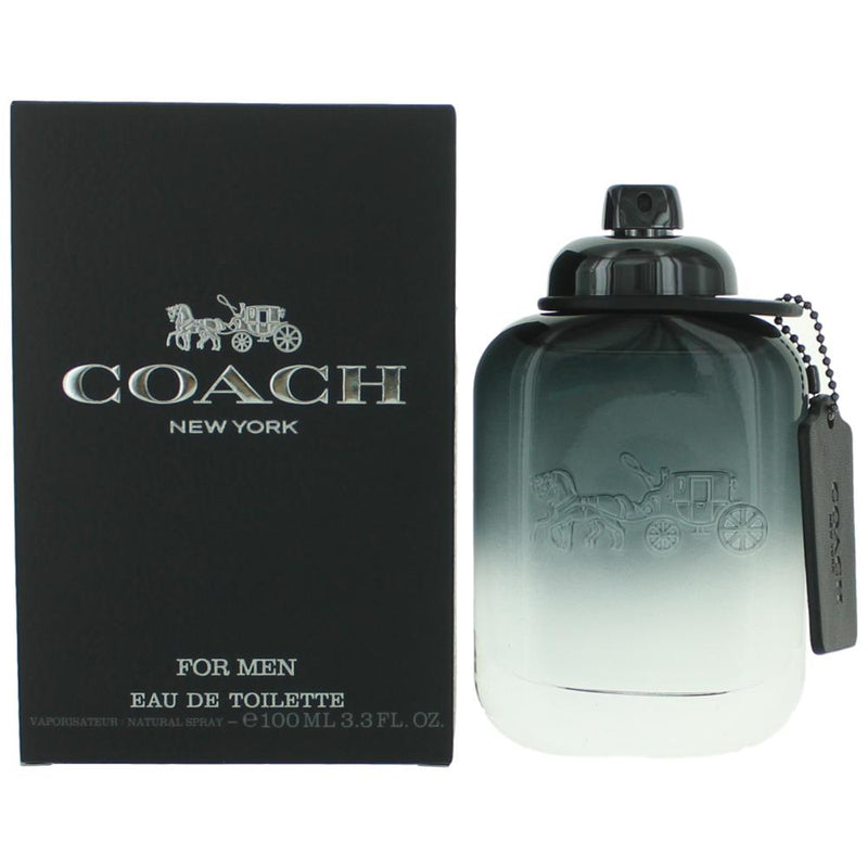 Coach by Coach men's 3.3 oz EDT spray bottle, sleek design, ready for use, featuring the iconic Coach branding.