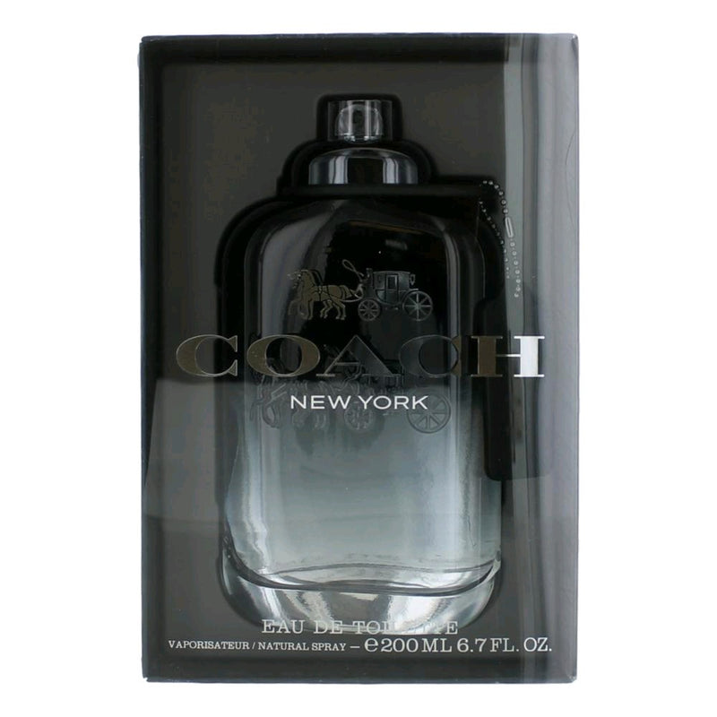 Coach by Coach men's 6.7 oz EDT spray bottle, sleek design, ready for use.