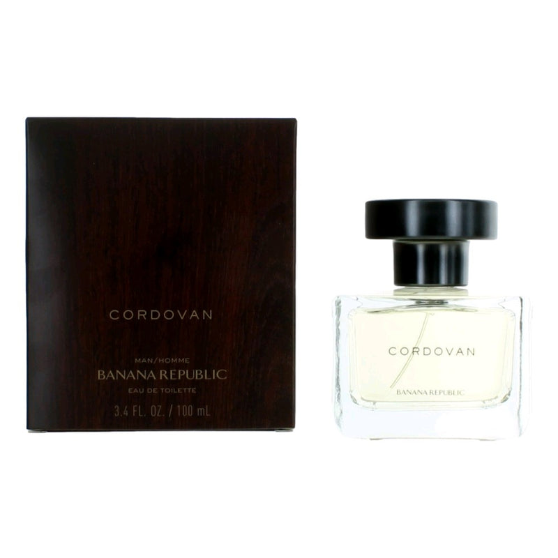 Banana Republic Cordovan 3.4 oz men's EDT spray bottle with sleek packaging and dark-colored cap.
