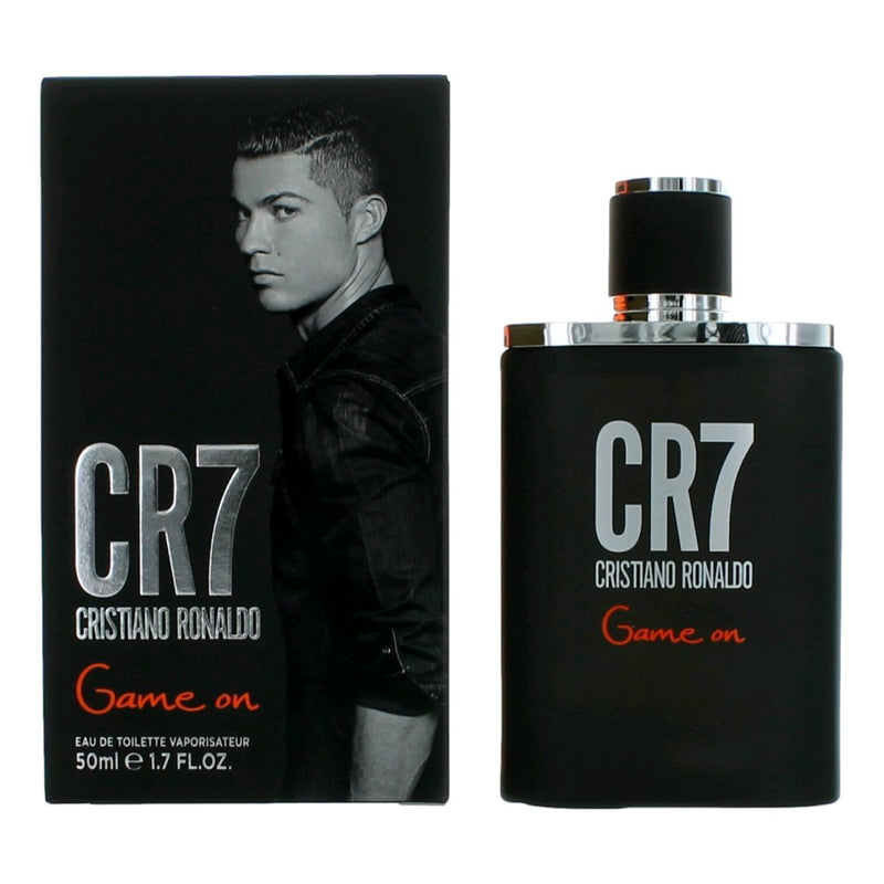 Cristiano Ronaldo CR7 Game On men's 1.7 oz EDT spray bottle with sleek design and branding.