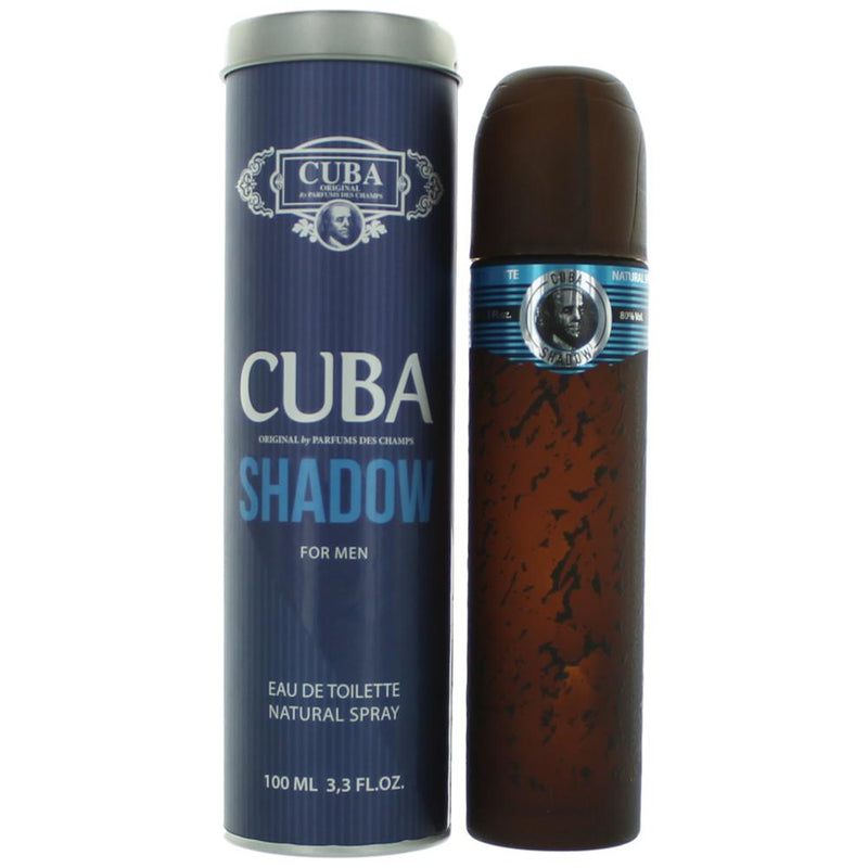 Cuba Shadow men's 3.3 oz EDT spray bottle with sleek black packaging and silver accents.