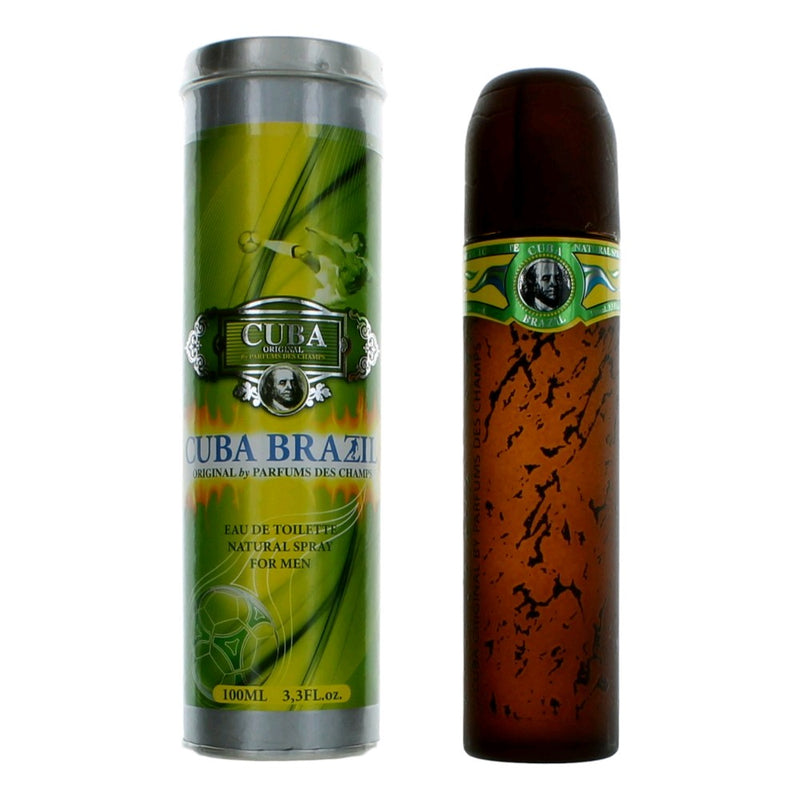 Cuba Brazil men's 3.3 oz EDT spray bottle with a sleek design, showcasing the Cuba brand and product label.