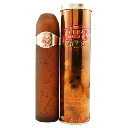 Cuba Magnum Red men's 4.2 oz EDT spray bottle with red and black packaging, featuring a sleek, bold design.