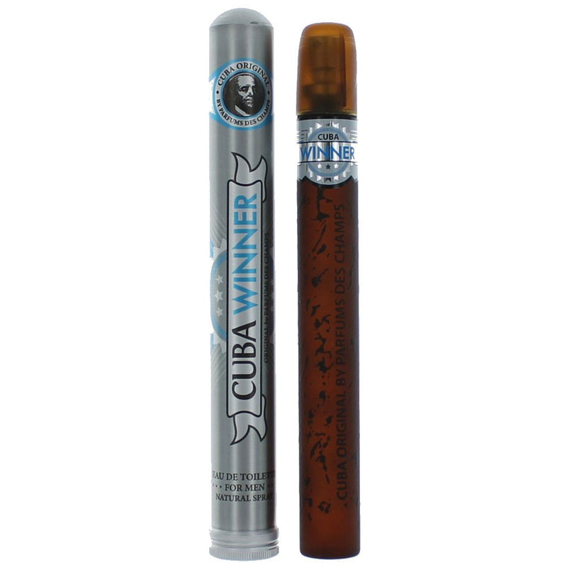 Cuba Winner men's 1.17 oz EDT spray bottle with sleek design and Cuba branding, ready for use.