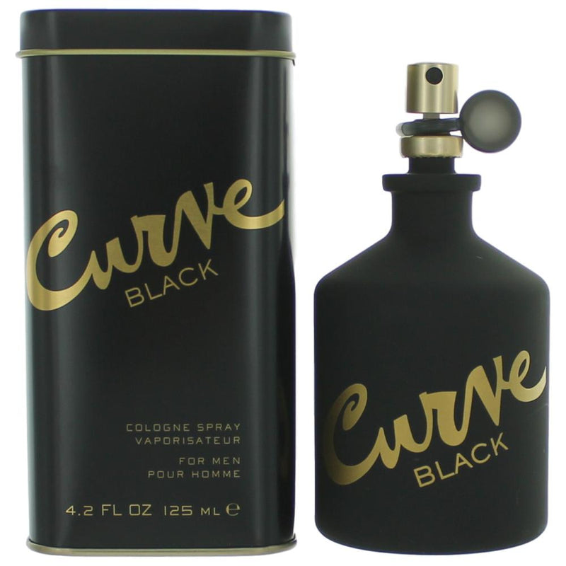 Curve Black Liz Claiborne men's cologne spray bottle with sleek black packaging and silver accents, 4.2 oz size.