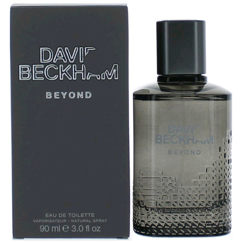 David Beckham Beyond men's 3 oz EDT spray bottle, sleek physical fragrance with modern design and branding.
