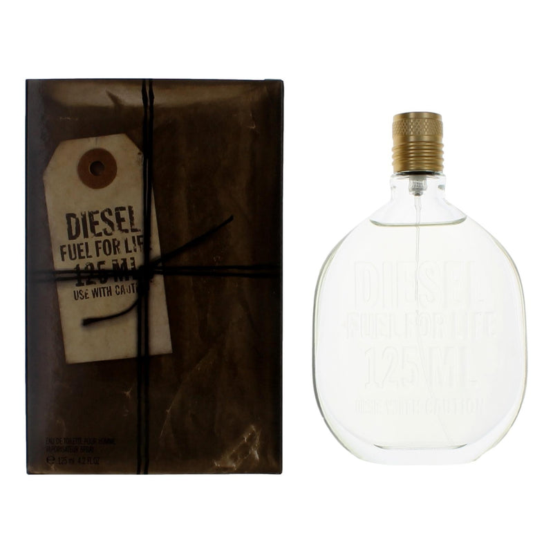 Diesel Fuel For Life by Diesel men's 4.2 oz EDT spray bottle with sleek packaging and branding.