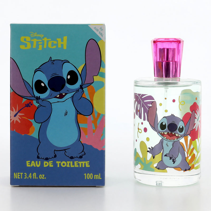 Disney Stitch EDT spray for kids, 3.4 oz, featuring a colorful image of Stitch from Disney on the bottle.