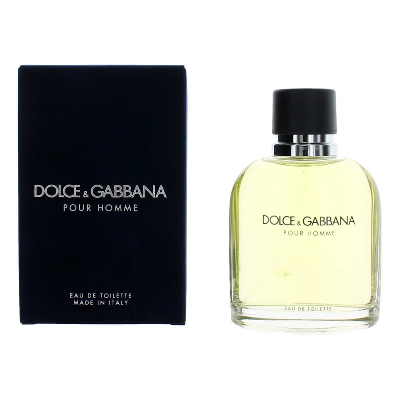 Dolce & Gabbana men's 4.2 oz EDT spray bottle with sleek packaging and branding visible.