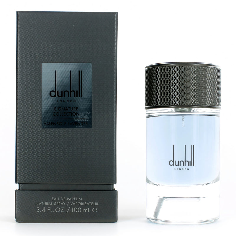Alfred Dunhill Valensole Lavender 3.4 oz men's EDP spray bottle with a sleek, modern design and fragrance label.