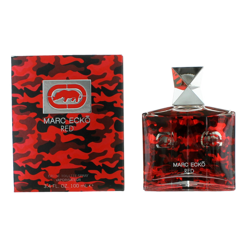 Marc Ecko Ecko Red 3.4 oz men's EDT spray bottle with sleek packaging and branding visible.