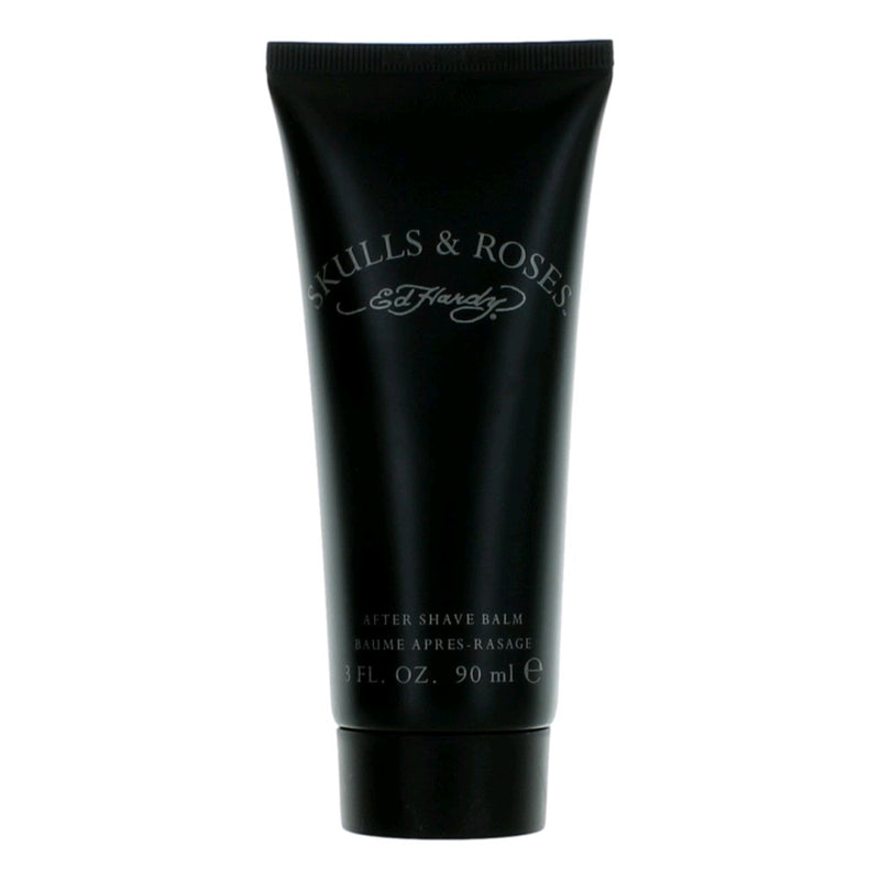 Ed Hardy Skulls & Roses 3 oz after shave balm for men in a sleek bottle with skull and rose design.
