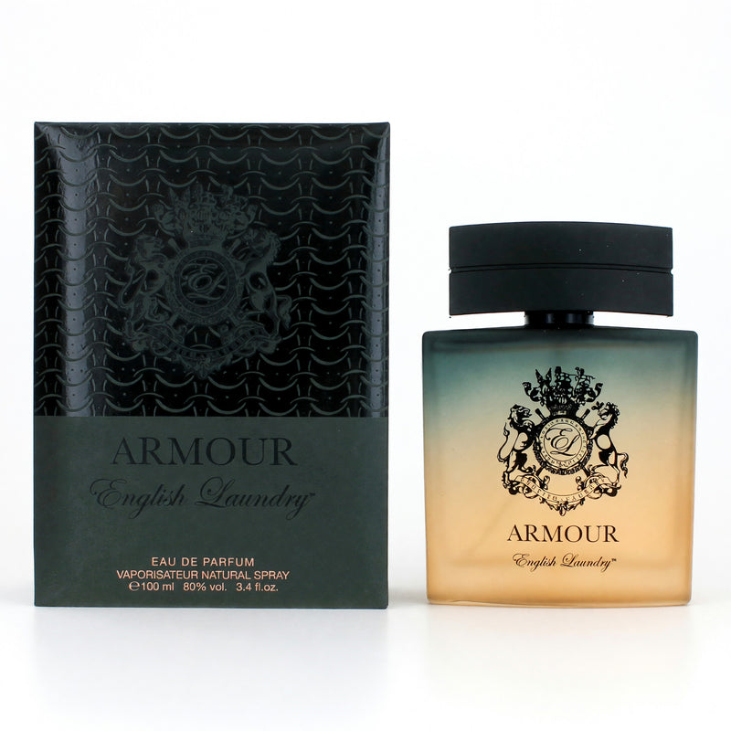 English Laundry Armour 3.4 oz men’s Eau de Parfum spray bottle, sleek design and packaging for men's fragrance.