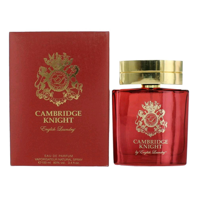 English Laundry Cambridge Knight men's 3.4 oz EDP spray bottle, featuring elegant packaging and the fragrance's sophisticated design.